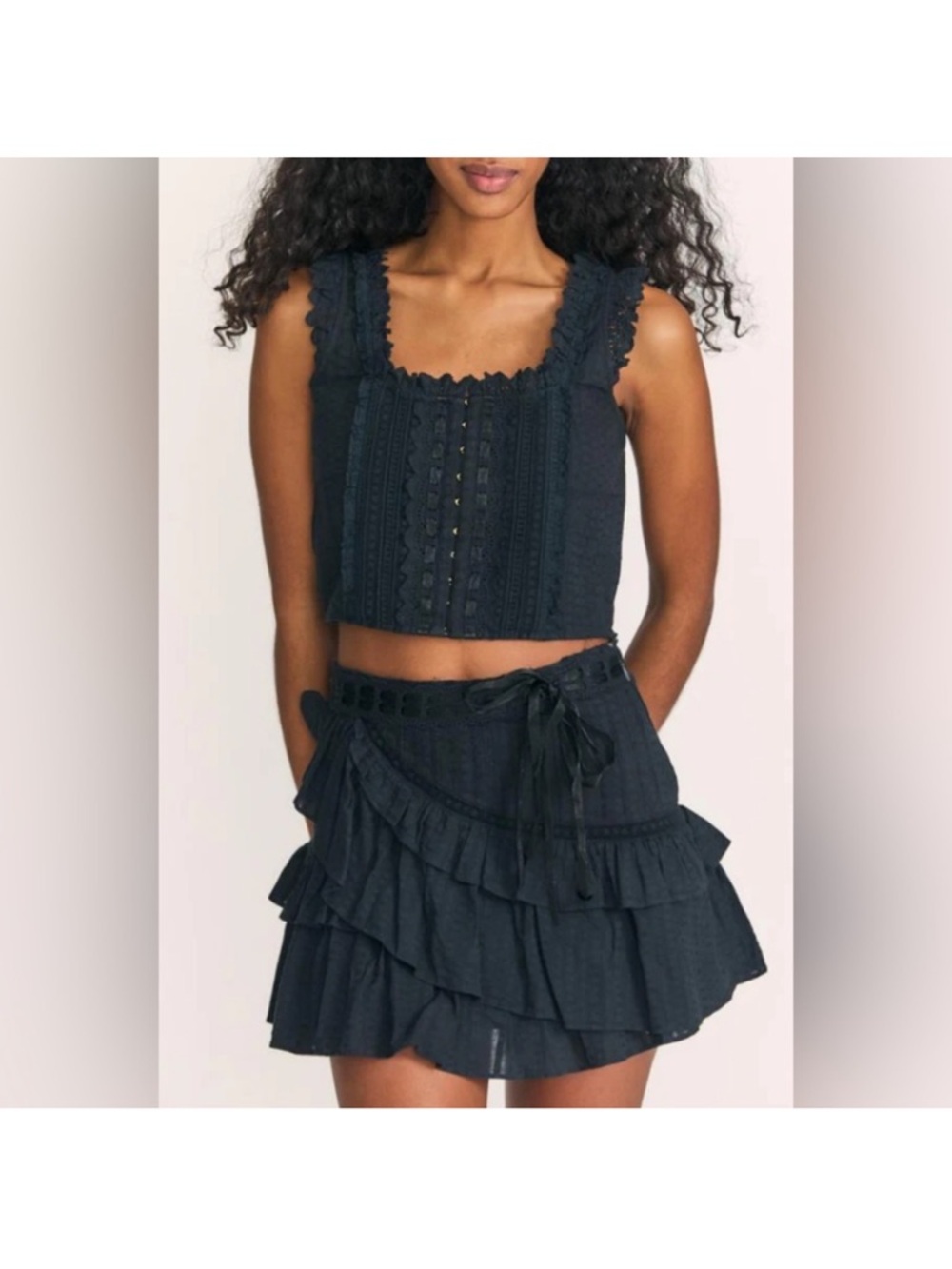 LOVESHACKFANCY Georgie Embroidered Eyelet Bustier Top Sz 2 - Picture 4 of 9